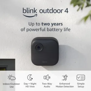 Blink Outdoor 4 (4th Gen) – Wire-free smart security camera, two-year battery life, two-way audio, HD live view, enhanced motion detection, Works with Alexa – 5 camera system