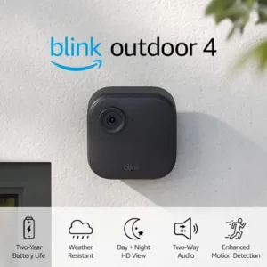Blink Outdoor 4 (4th Gen) + Blink Mini – Smart security camera, two-way talk, HD live view, motion detection, set up in minutes, Works with Alexa – 3 camera system + Mini (Black)