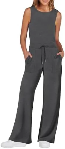 ANRABESS Womens Jumpsuits 2024 Casual Summer Dressy Romper Sleeveless Wide Leg Long Pants Outfits Fashion Travel Clothes