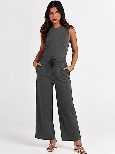 ANRABESS Womens Jumpsuits 2024 Casual Summer Dressy Romper Sleeveless Wide Leg Long Pants Outfits Fashion Travel Clothes - Image 2