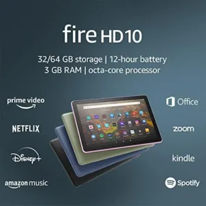Amazon Fire HD 10 tablet, 10.1", 1080p Full HD, 32 GB, (2021 release), Black, without lockscreen ads