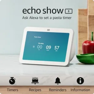 Echo Show 8 (3rd Gen, 2023 release) | Add Alexa around the home | 8" HD display with room-filling spatial audio | Glacier White