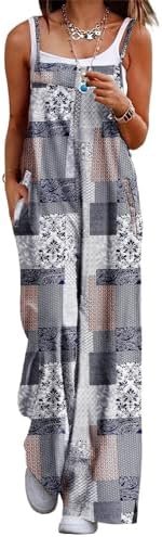 YESNO Women's Summer Boho Casual Jumpsuits Wide Leg Overalls Floral Print Baggy Rompers with Pocket PZZCR