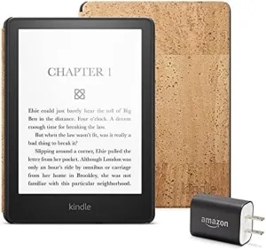 Kindle Paperwhite Essentials Bundle including Kindle Paperwhite (16 GB) Without Lockscreen Ads, Cork Cover - Light, and Power Adapter