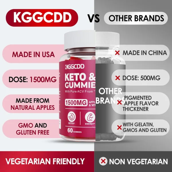 1500MG Keto Gummies Apple Cider Vinegar Formulated with Pomegranate Beet Juice Powder B12 Vegan Non GMO 120 Gummys - Image 3