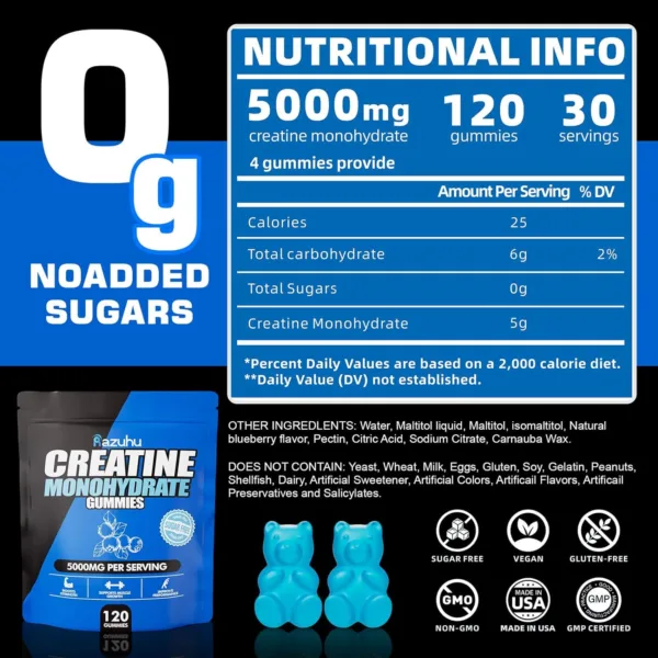 5g of Creatine Monohydrate per Serving for Supports Muscle Growth,Strength,Performance,Sugar Free,Vegan,Pre-Workout Supplement(120 Count)-Blueberry - Image 5