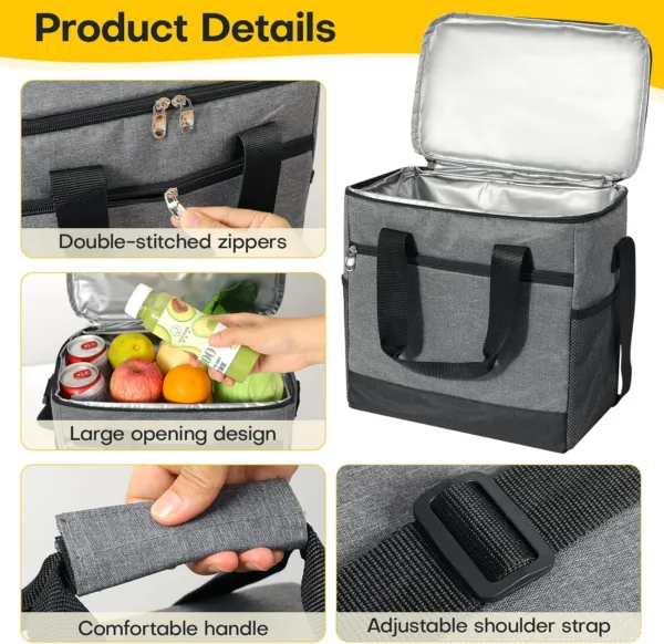 Large Foldable Cooler Bag, 8.5L Insulated Lunch Bag, Leakproof Thermal Lunch Box with Multi-bag Design - Image 3