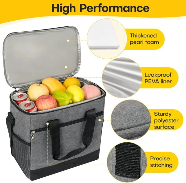 Large Foldable Cooler Bag, 8.5L Insulated Lunch Bag, Leakproof Thermal Lunch Box with Multi-bag Design - Image 4