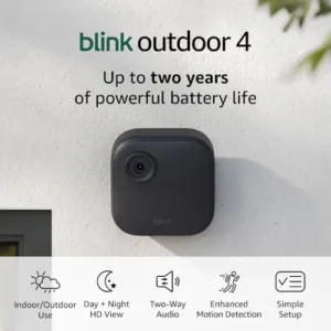 Blink Outdoor 4 (4th Gen) — Wire-free smart security camera, two-year battery life, two-way audio, HD live view, enhanced motion detection, Works with Alexa – 1 camera system
