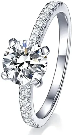 IMOLOVE Solitaire Moissanite Engagement Ring, 1CT D Color VVS1 Clarity, 925 Sterling Silver with 18K White Gold Plated, Ideal Gift for Women