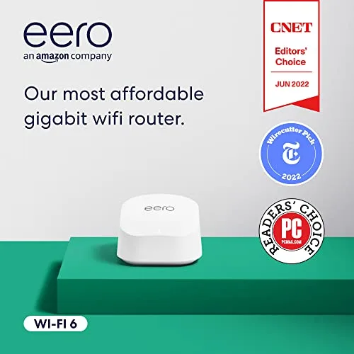 Amazon eero 6+ mesh Wi-Fi router | 1.0 Gbps Ethernet | Coverage up to 1,500 sq. ft. | 1-Pack | 2022 release