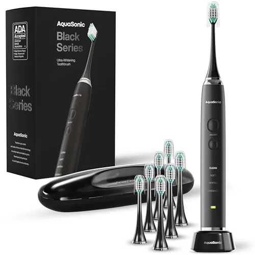 Aquasonic Black Series Ultra Whitening Toothbrush – ADA Accepted electric toothbrush- 8 Brush Heads & Travel Case – 40,000 VPM Electric Motor & Wireless Charging - 4 Modes w Smart Timer - Image 7