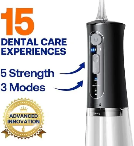 Bitvae C5 Water Dental Flosser for Teeth Picks, Cordless Water Flosser, 3 Modes 5 Intensities, IPX7 Waterproof Water Teeth Cleaner, 5 Tips Rechargeable Water Dental Picks for Cleaning - Black - Image 3