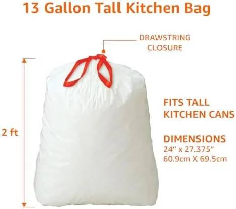 Amazon Basics Tall Kitchen Drawstring Trash Bags, Clean Fresh Scent, 13 Gallon, 80 Count, Pack of 1 - Image 3