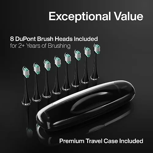 Aquasonic Black Series Ultra Whitening Toothbrush – ADA Accepted electric toothbrush- 8 Brush Heads & Travel Case – 40,000 VPM Electric Motor & Wireless Charging - 4 Modes w Smart Timer - Image 5