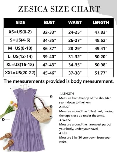 ZESICA Women's 2024 Summer Casual Flutter Short Sleeve Crew Neck Smocked Elastic Waist Tiered Midi Dress - Image 5