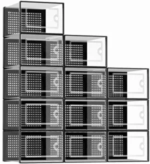 Kuject X-Large Shoe Storage Boxes Organizers for Closet 12 Pack, Fit Size 11,Clear Plastic Stackable Sneaker Containers for Entryway, Space Saving Shoe Rack Holder,Substitute for Drawer Organize Unit