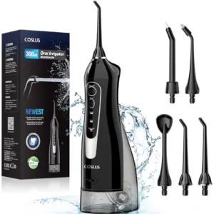 COSLUS Water Dental Flosser Teeth Pick: Portable Cordless Oral Irrigator 300ML Rechargeable Travel Irrigation Cleaner IPX7 Waterproof Electric Waterflosser Flossing Machine for Teeth Cleaning F5020E
