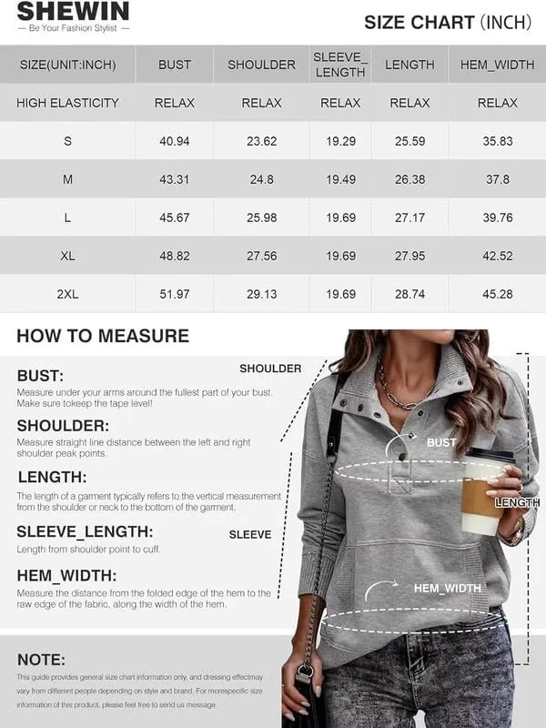 SHEWIN Womens Sweatshirt Casual Long Sleeve Lightweight Sweatshirts Button Loose Pullover Tops - Image 4