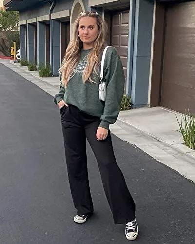 Promover Wide Leg Pants Woman Yoga Pants with Pockets Stretch Loose Casual Lounge Sweatpants Petite/Regular/Tall - Image 3