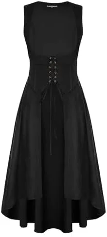 Scarlet Darkness Women Renaissance Costume Underbust Pirate Peasant High Low Dress with Pockets