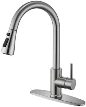Single Handle High Arc Brushed Nickel Pull Out Kitchen Faucet,Single Handle Stainless Steel Brushed Nickel Pull Down Kitchen Sink Faucet with Sprayer