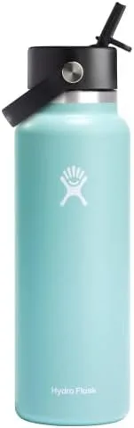 HYDRO FLASK Wide Mouth vacuum insulated stainless steel water bottle with leakproof closeable straw lid for cold water drinks, sports, travel, car and school
