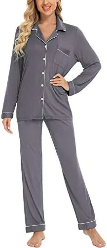 Anjue Pajamas for Women Soft Button Up Pajama Set Long Sleeve Shirt and Pajama Pants Lounge Sets S-XXL - Image 2