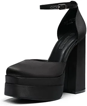 DREAM PAIRS Women’s High Chunky Platform Closed Toe Block Heels Square Toe Ankle Strap Dress Wedding Party Pumps Shoes