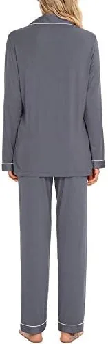 Anjue Pajamas for Women Soft Button Up Pajama Set Long Sleeve Shirt and Pajama Pants Lounge Sets S-XXL - Image 4