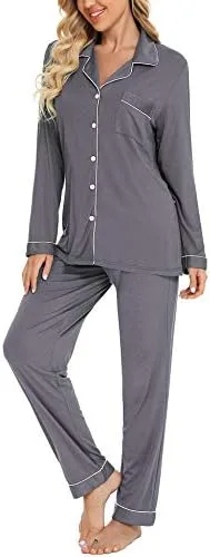 Anjue Pajamas for Women Soft Button Up Pajama Set Long Sleeve Shirt and Pajama Pants Lounge Sets S-XXL - Image 3