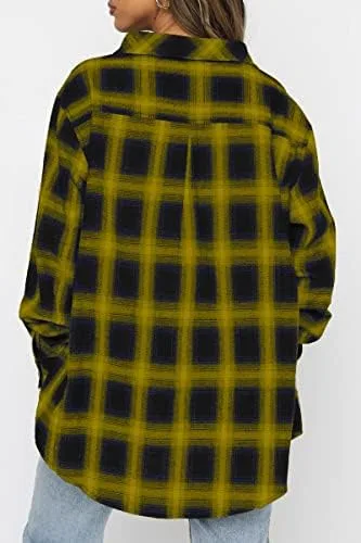 CHYRII Womens Button Down Flannel Shirts Long Sleeve Plaid Shackets Business Casual Blouse Top - Image 2