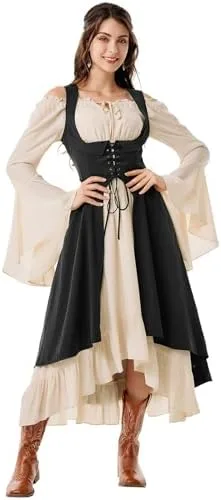 Scarlet Darkness Women Renaissance Costume Underbust Pirate Peasant High Low Dress with Pockets - Image 2