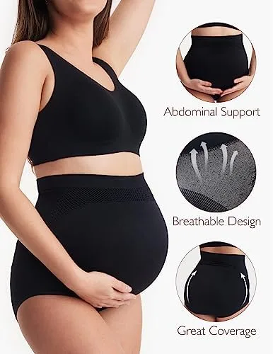 Momcozy Women's Maternity High Waist Underwear Pregnancy Seamless Soft Belly Support Panties Over Bump 3 Pack - Image 2