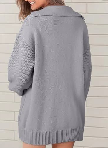 SHEWIN Women Open Front Knit Sweater Button Casual Long Sleeve V Neck Cardigan - Image 5