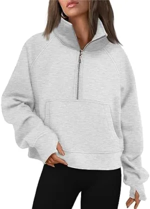 AUTOMET Womens Sweatshirts Half Zip Cropped Pullover Fleece Quarter Zipper Hoodies Fall outfits Clothes Thumb Hole