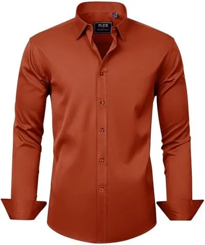 J.VER Men's Dress Shirts Solid Long Sleeve Stretch Wrinkle-Free Formal Shirt Business Casual Button Down Shirts