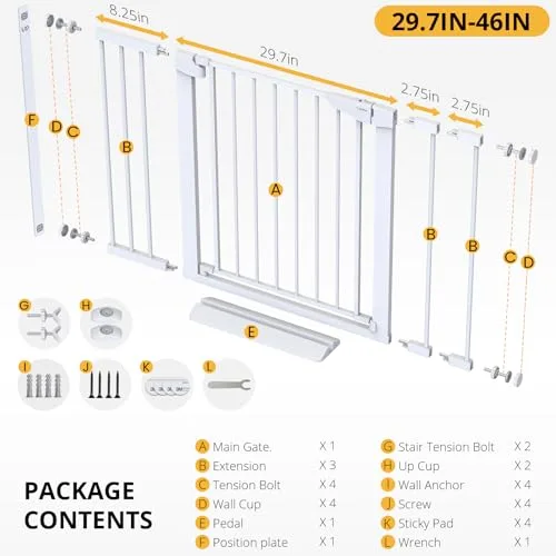 Cumbor 29.7-46" Baby Gate for Stairs, Mom's Choice Awards Winner-Auto Close Dog Gate for the House, Easy Install Pressure Mounted Pet Gates for Doorways, Easy Walk Thru Wide Safety Gate for Dog, White - Image 8
