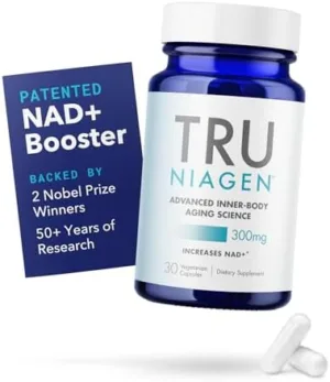 TRU NIAGEN Patented NAD+ Supplement for Anti Aging and Cell Regeneration, 300 mg Niagen, 30 Servings | Supports Cellular Energy, Brain, Muscle | Nicotinamide Riboside (NR) Take 1 Daily | 1 Bottle