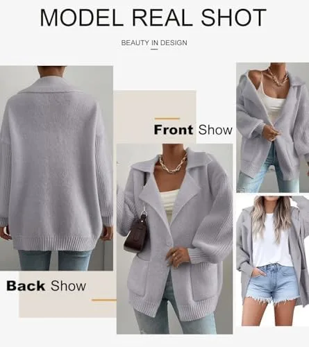 SHEWIN Women Open Front Knit Sweater Button Casual Long Sleeve V Neck Cardigan - Image 8