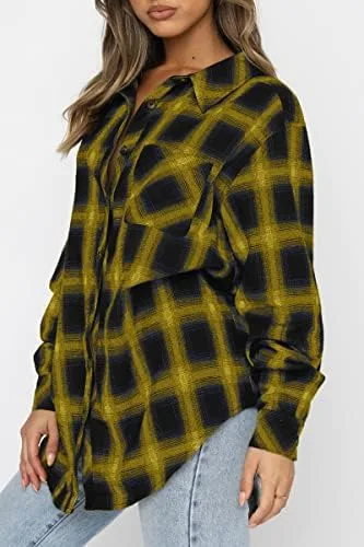 CHYRII Womens Button Down Flannel Shirts Long Sleeve Plaid Shackets Business Casual Blouse Top - Image 5