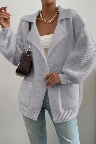 SHEWIN Women Open Front Knit Sweater Button Casual Long Sleeve V Neck Cardigan - Image 4