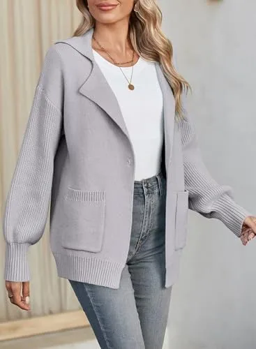 SHEWIN Women Open Front Knit Sweater Button Casual Long Sleeve V Neck Cardigan - Image 2