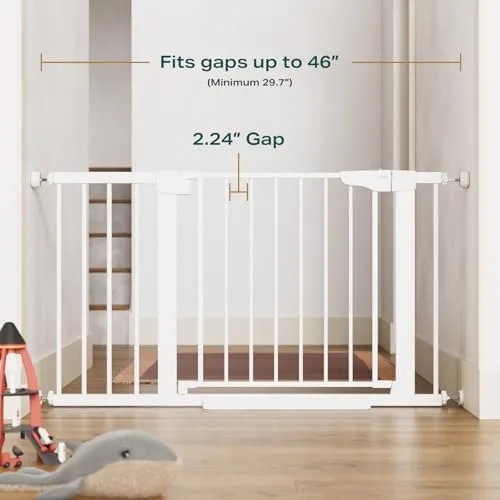 Cumbor 29.7-46" Baby Gate for Stairs, Mom's Choice Awards Winner-Auto Close Dog Gate for the House, Easy Install Pressure Mounted Pet Gates for Doorways, Easy Walk Thru Wide Safety Gate for Dog, White - Image 2