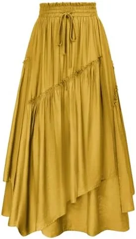 Scarlet Darkness Women Renaissance Layered Long Skirt Elastic High Waist Tiered Skirt with Pockets
