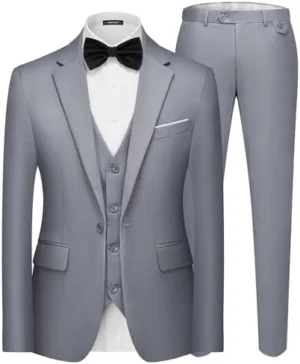 MAGE MALE Men's 3 Pieces Suit Elegant Solid One Button Slim Fit Single Breasted Party Blazer Vest Pants Set
