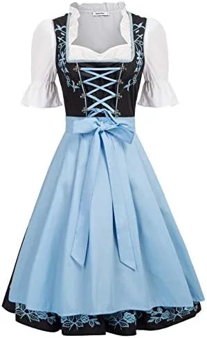 JASAMBAC Women's German Dirndl Dress Costumes 3 Pieces for Oktoberfest Carnival