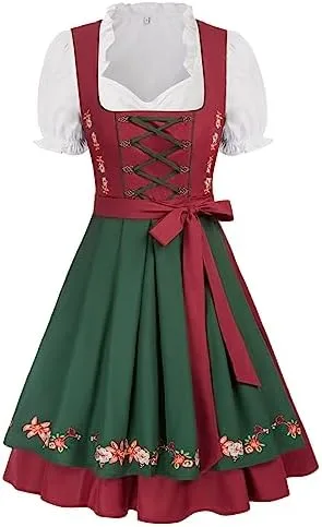 JASAMBAC Women's German Dirndl Dress Costumes 3 Pieces for Oktoberfest Carnival