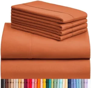 LuxClub 6 PC Queen Sheet Set, Breathable Luxury Bed Sheets, Deep Pockets 18" Eco Friendly Wrinkle Free Cooling Sheets Machine Washable Hotel Bedding Silky Soft - Autumn Orange Queen