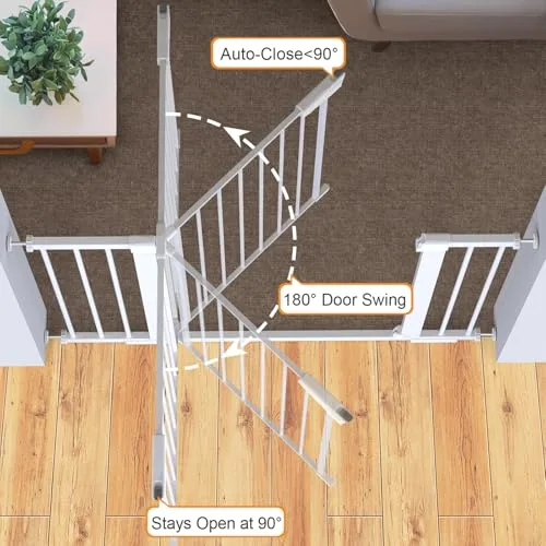 Cumbor 29.7-46" Baby Gate for Stairs, Mom's Choice Awards Winner-Auto Close Dog Gate for the House, Easy Install Pressure Mounted Pet Gates for Doorways, Easy Walk Thru Wide Safety Gate for Dog, White - Image 9